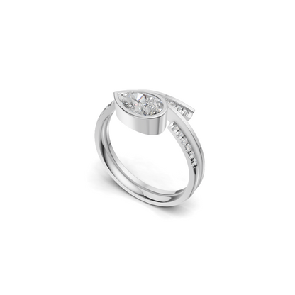 Pear Cut Diamond Bezel Bypass Ring