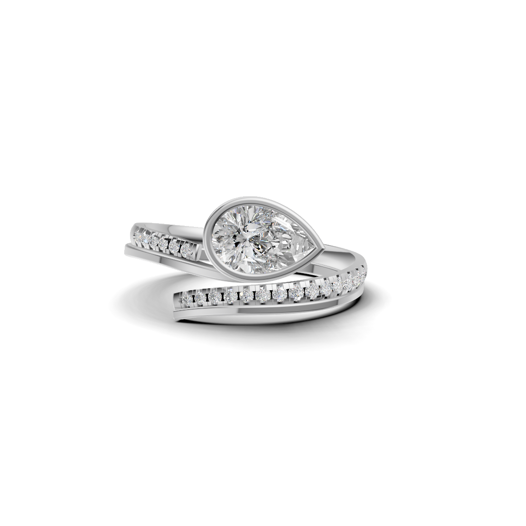 Pear Cut Diamond Bezel Bypass Ring