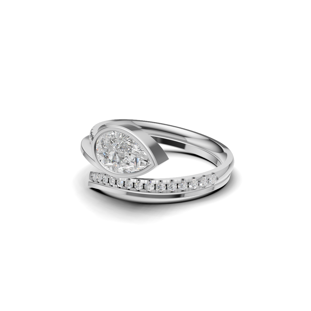 Pear Cut Diamond Bezel Bypass Ring
