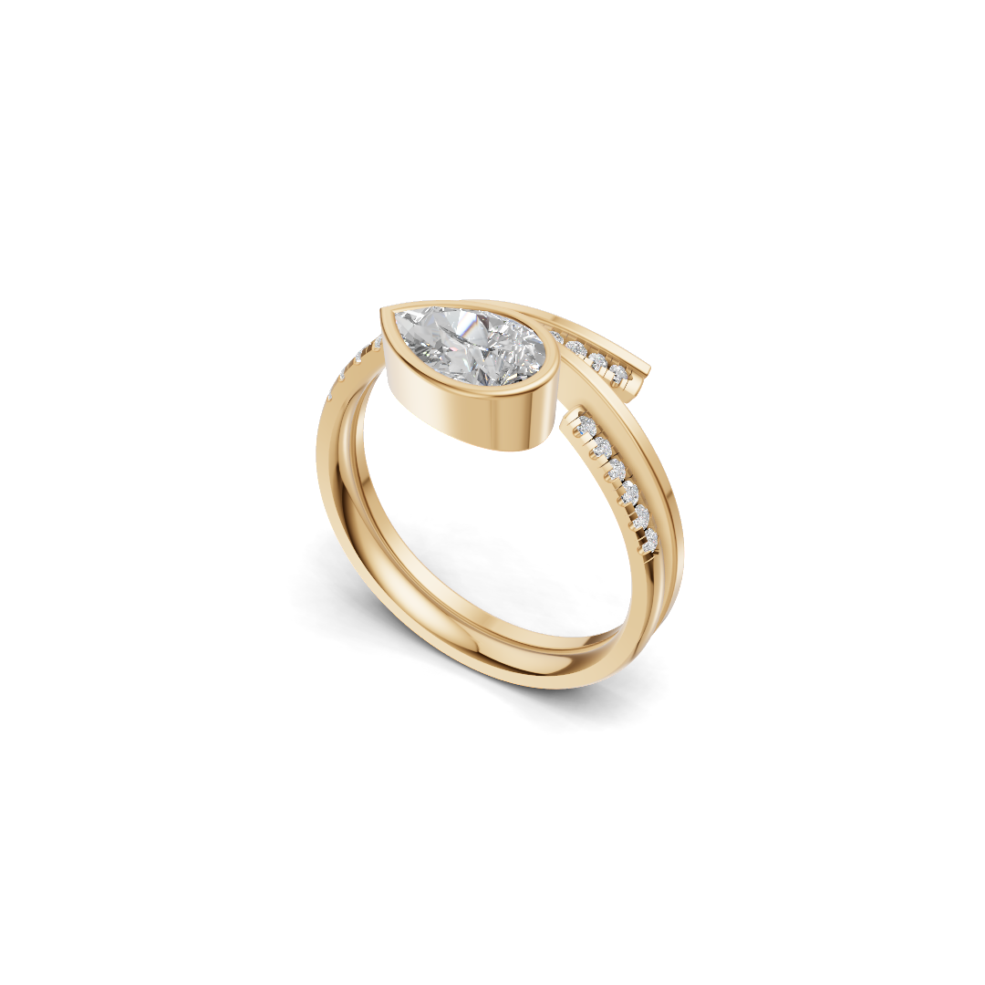Pear Cut Diamond Bezel Bypass Ring