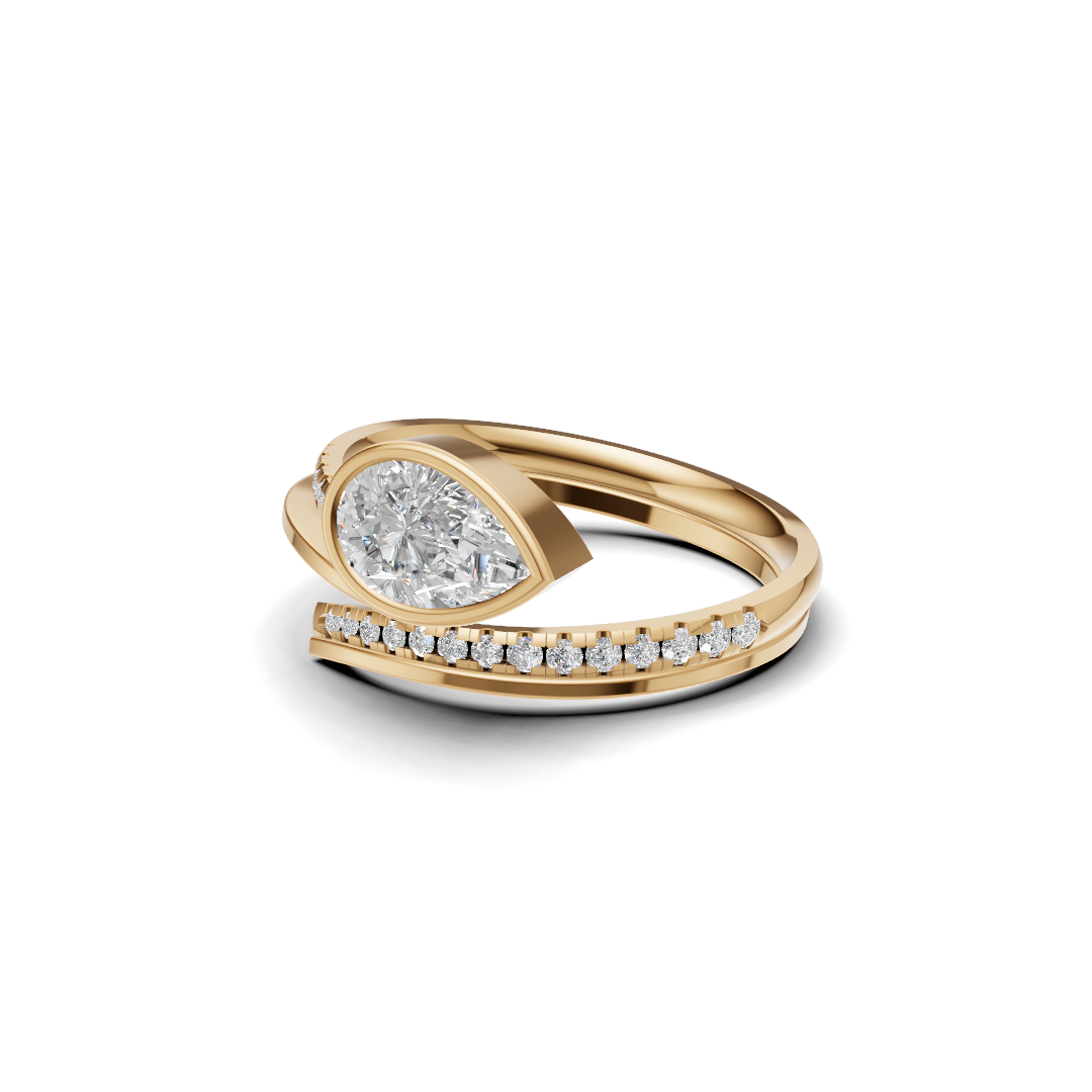 Pear Cut Diamond Bezel Bypass Ring