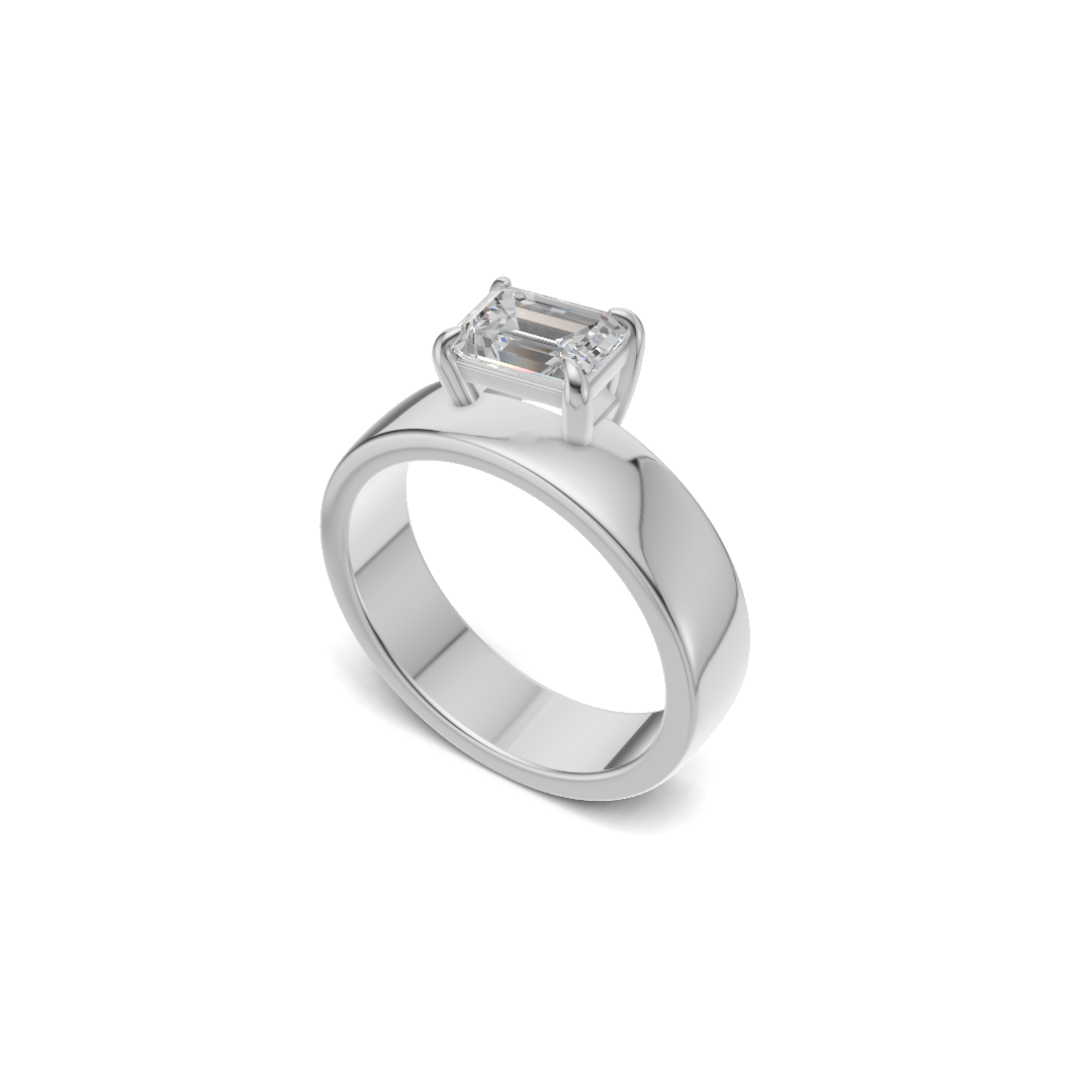 Emerald Cut Diamond Wide Cigar Band Solitaire Ring