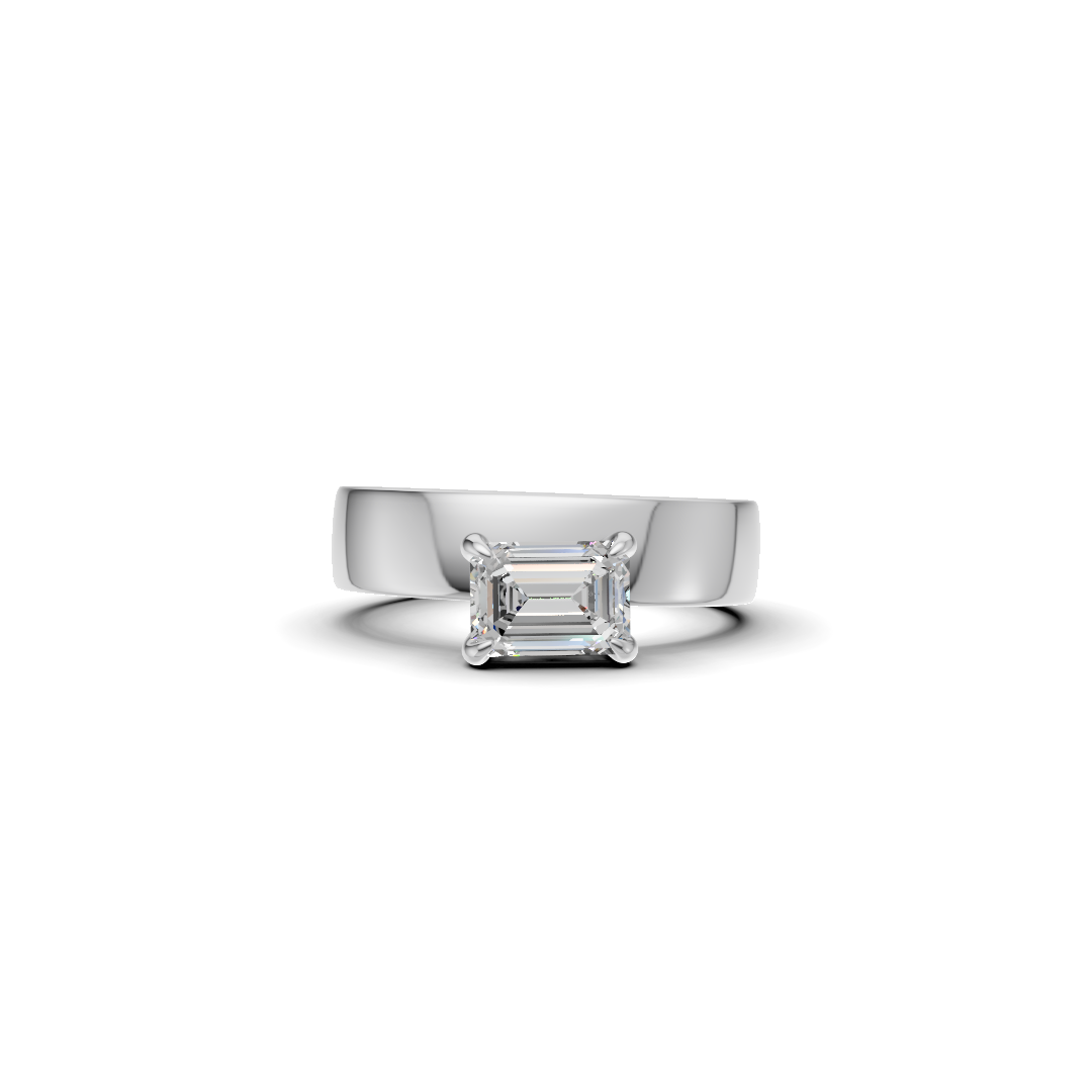 Emerald Cut Diamond Wide Cigar Band Solitaire Ring