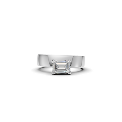 Emerald Cut Diamond Wide Cigar Band Solitaire Ring