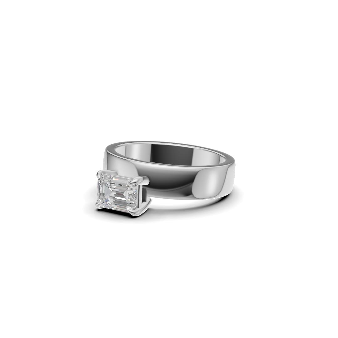 Emerald Cut Diamond Wide Cigar Band Solitaire Ring