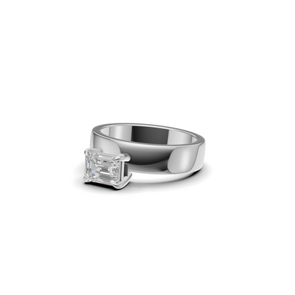 Emerald Cut Diamond Wide Cigar Band Solitaire Ring