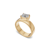 Emerald Cut Diamond Wide Cigar Band Solitaire Ring