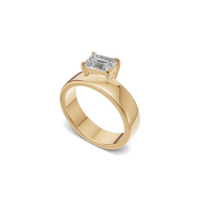 Emerald Cut Diamond Wide Cigar Band Solitaire Ring
