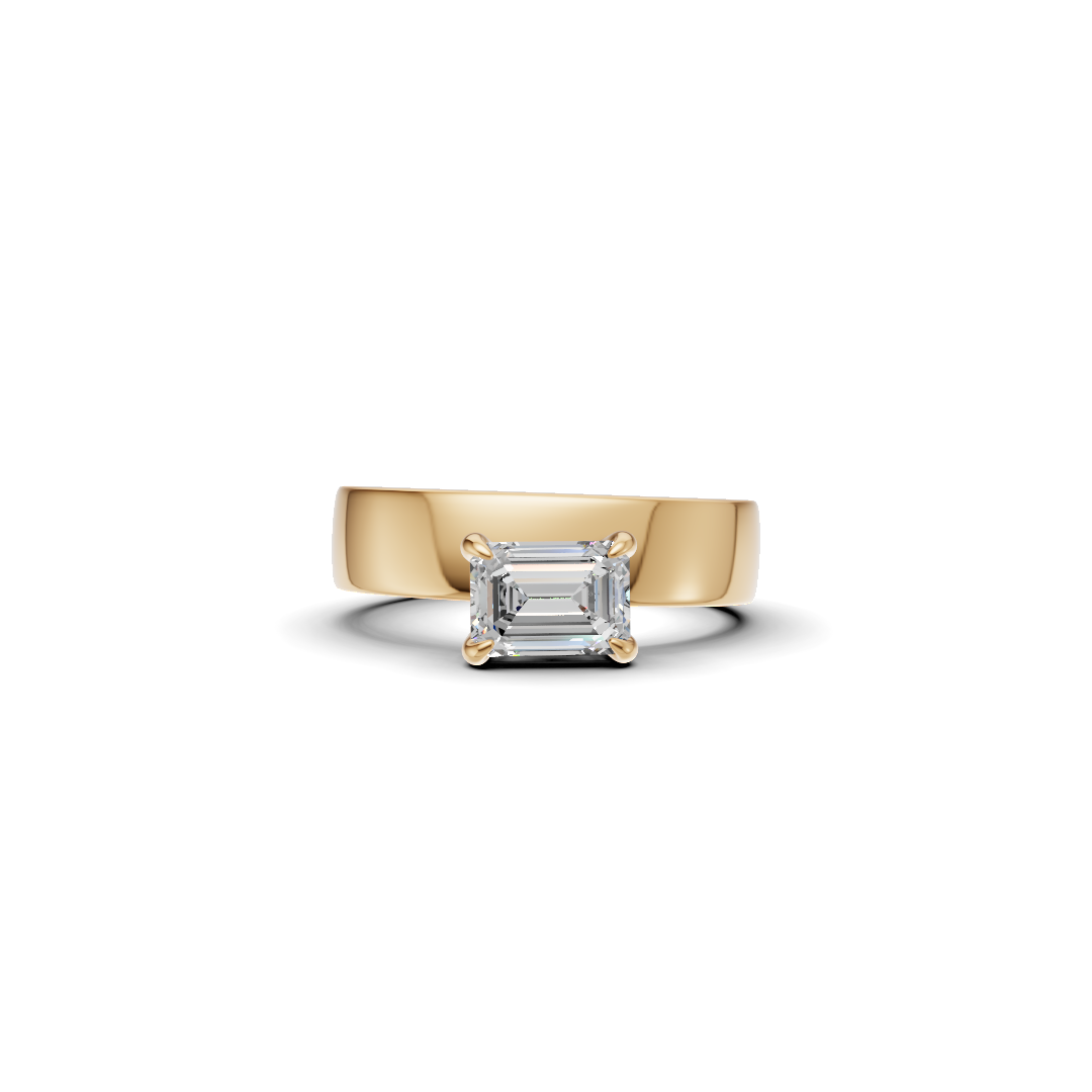 Emerald Cut Diamond Wide Cigar Band Solitaire Ring