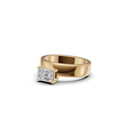 Emerald Cut Diamond Wide Cigar Band Solitaire Ring