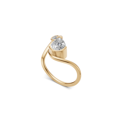 Pear & Round Cut Diamond Bezel Bypass Ring