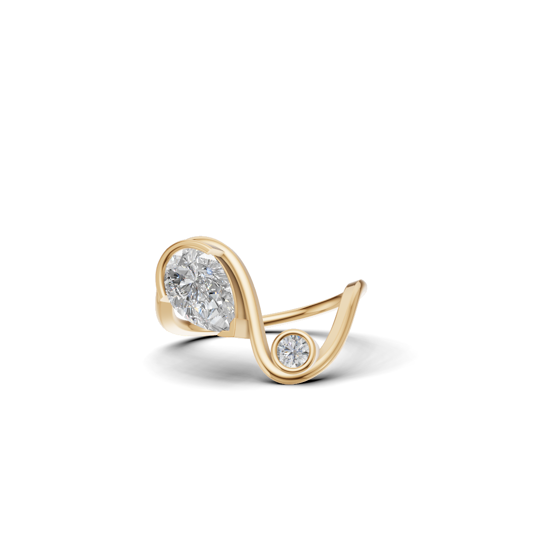 Pear & Round Cut Diamond Bezel Bypass Ring