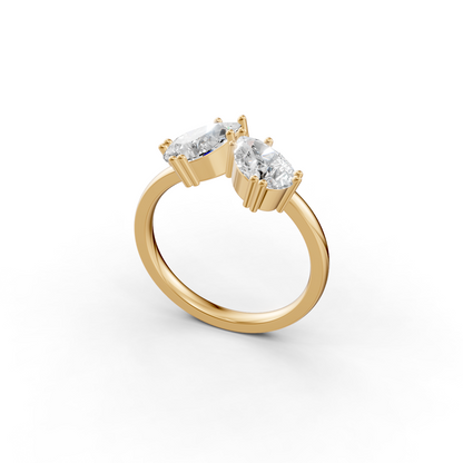 Twin Pear Cut Diamond Asymmetrical Statement Ring