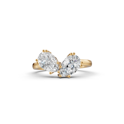 Twin Pear Cut Diamond Asymmetrical Statement Ring