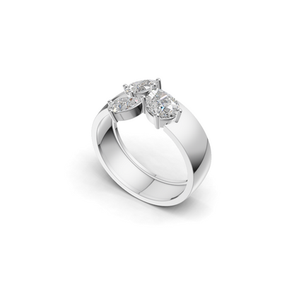 Three-Stone Pear Cut Diamond Botanical Cluster Ring