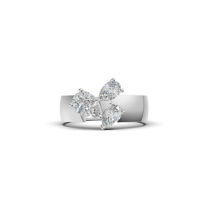 Three-Stone Pear Cut Diamond Botanical Cluster Ring