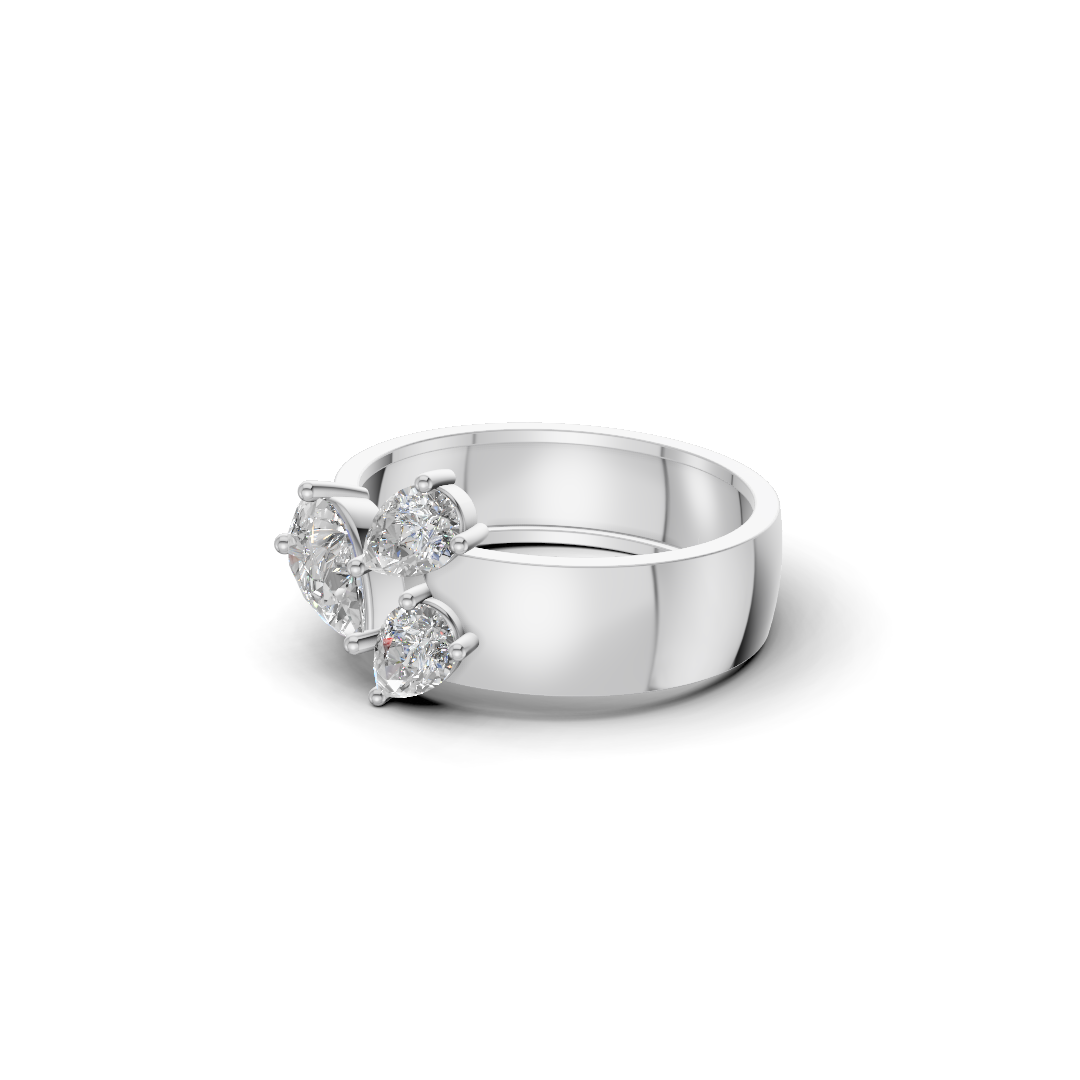 Three-Stone Pear Cut Diamond Botanical Cluster Ring