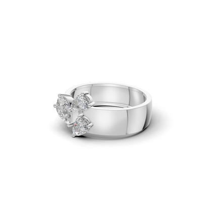 Three-Stone Pear Cut Diamond Botanical Cluster Ring