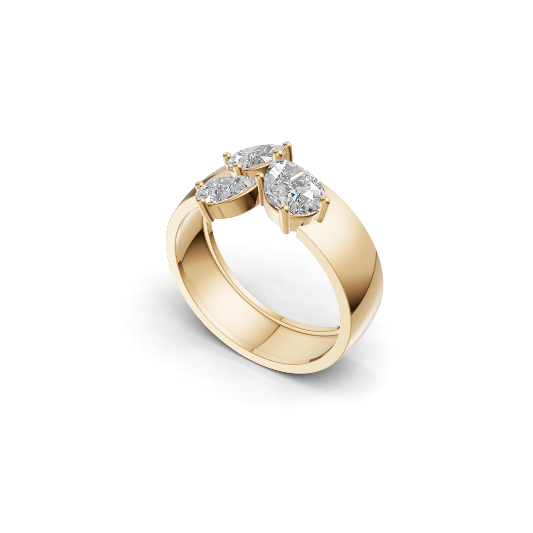 Three-Stone Pear Cut Diamond Botanical Cluster Ring
