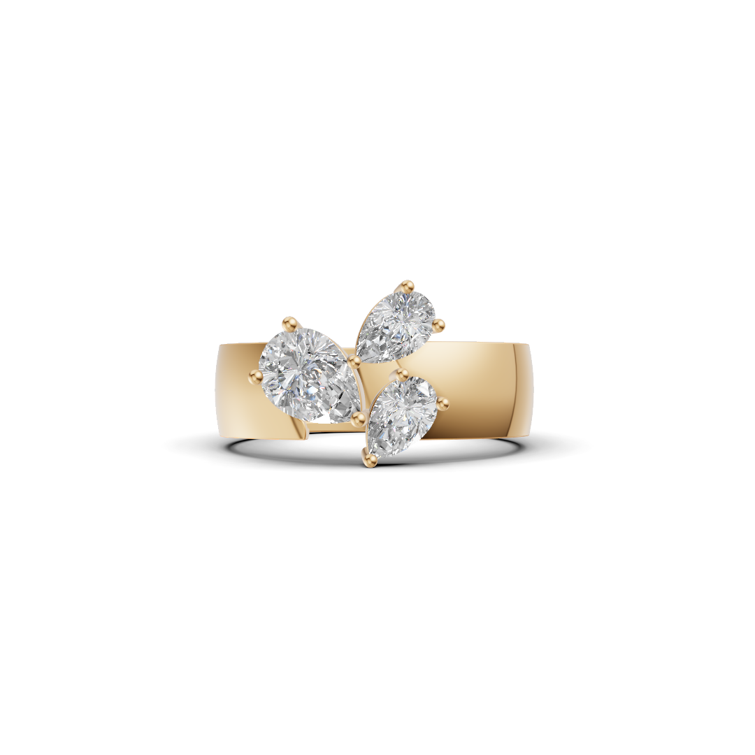 Three-Stone Pear Cut Diamond Botanical Cluster Ring