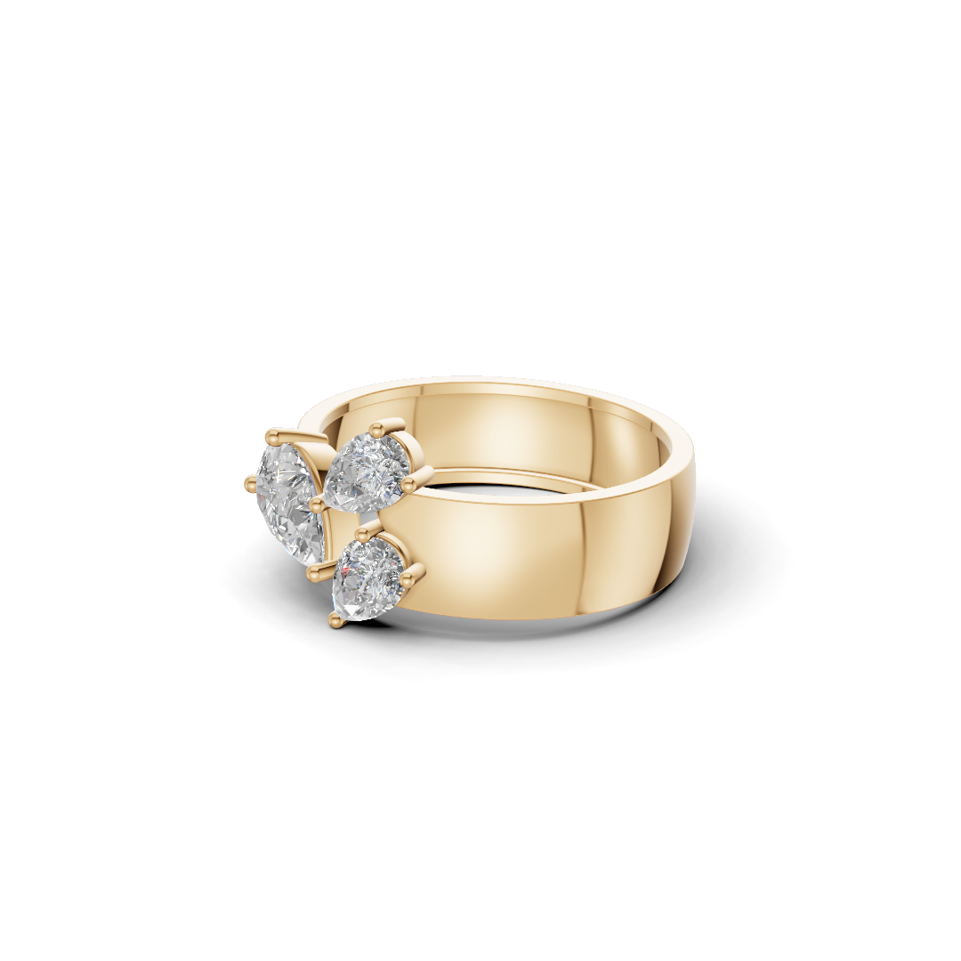 Three-Stone Pear Cut Diamond Botanical Cluster Ring