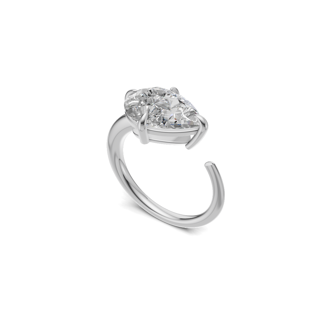 Pear Cut Diamond Open Cuff Solitaire Ring