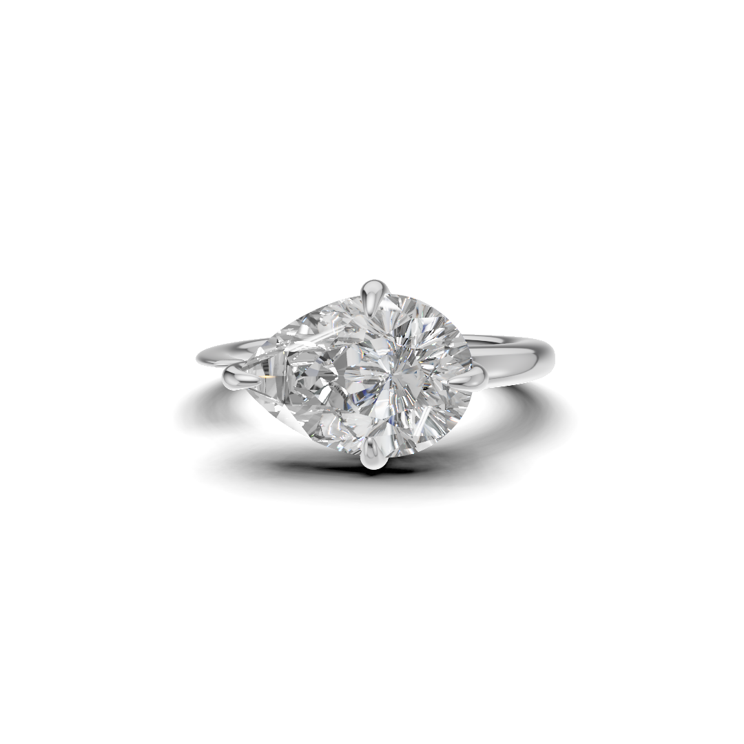 Pear Cut Diamond Open Cuff Solitaire Ring
