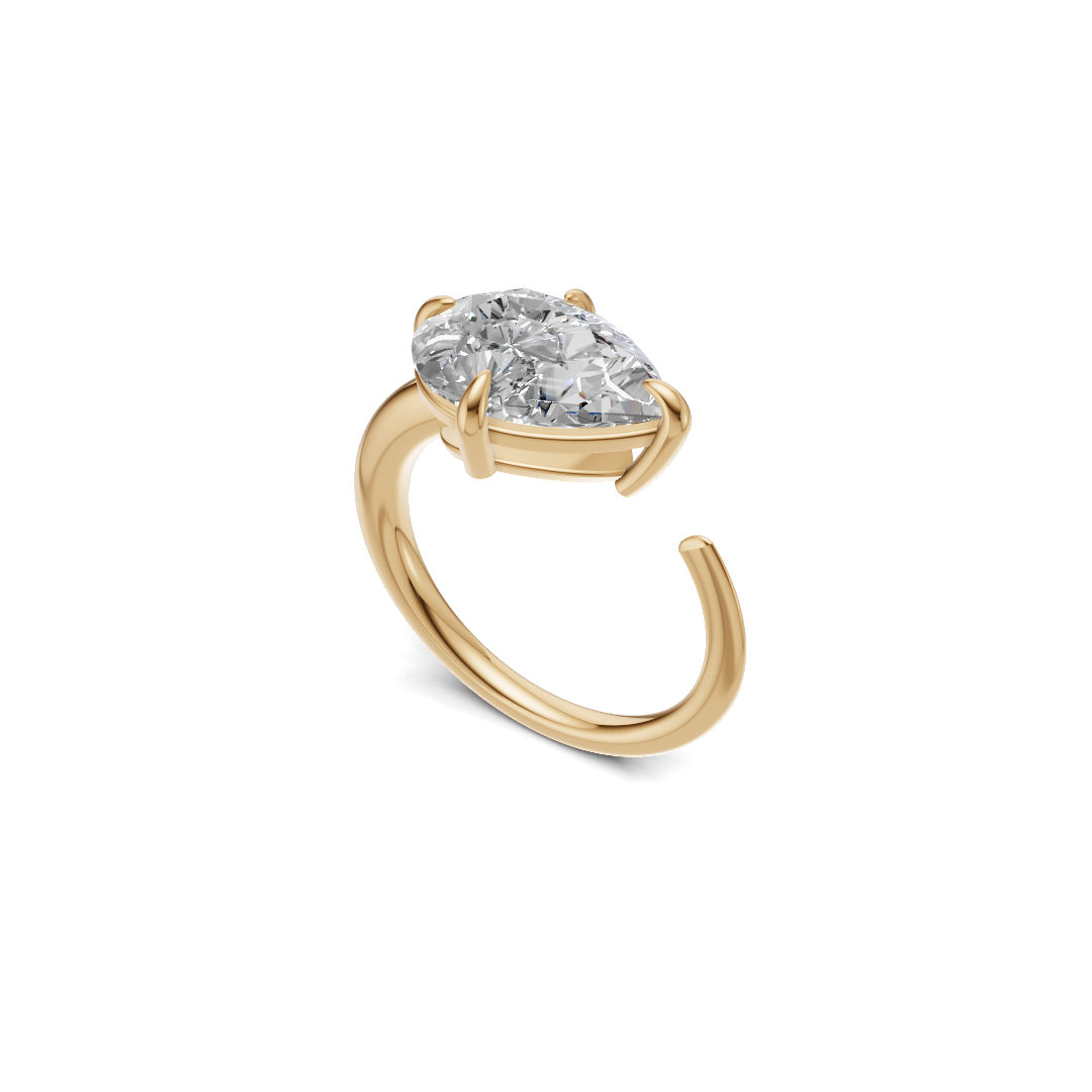 Pear Cut Diamond Open Cuff Solitaire Ring
