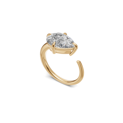 Pear Cut Diamond Open Cuff Solitaire Ring