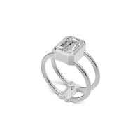 Emerald Cut Diamond Bezel Solitaire Double-Band Ring