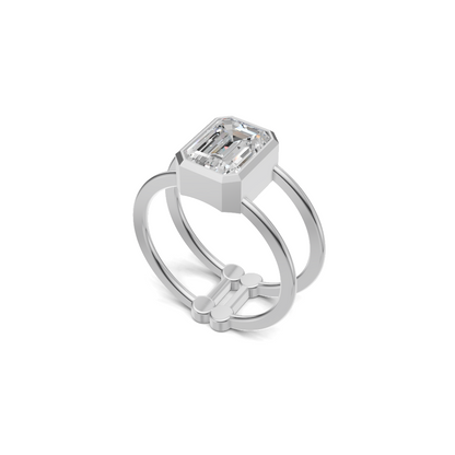 Emerald Cut Diamond Bezel Solitaire Double-Band Ring
