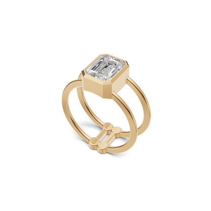 Emerald Cut Diamond Bezel Solitaire Double-Band Ring