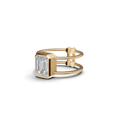 Emerald Cut Diamond Bezel Solitaire Double-Band Ring