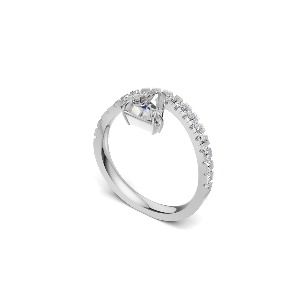 Trillion Cut Diamond Inverted Solitaire Ring with Pavé Arch