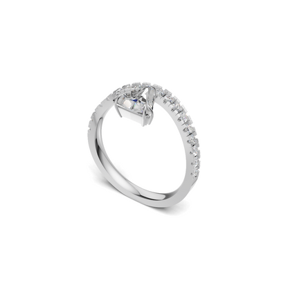 Trillion Cut Diamond Inverted Solitaire Ring with Pavé Arch