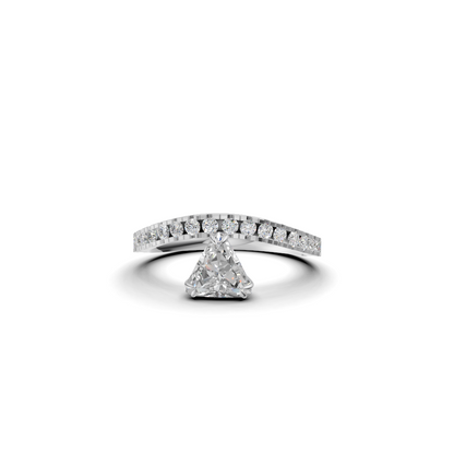 Trillion Cut Diamond Inverted Solitaire Ring with Pavé Arch