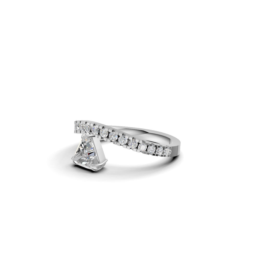 Trillion Cut Diamond Inverted Solitaire Ring with Pavé Arch