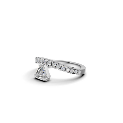 Trillion Cut Diamond Inverted Solitaire Ring with Pavé Arch