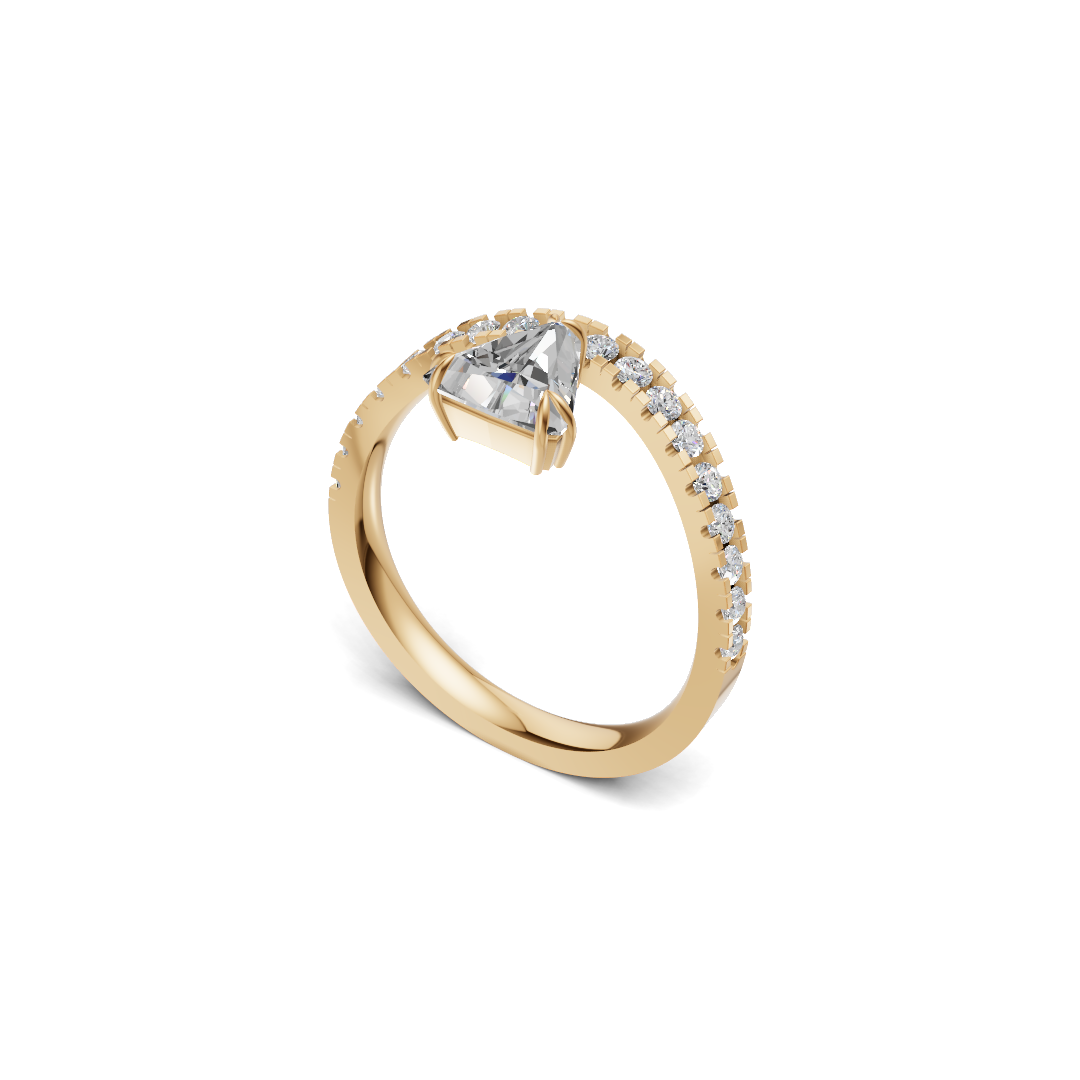 Trillion Cut Diamond Inverted Solitaire Ring with Pavé Arch