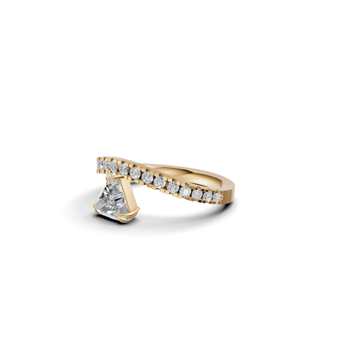 Trillion Cut Diamond Inverted Solitaire Ring with Pavé Arch