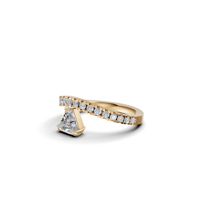 Trillion Cut Diamond Inverted Solitaire Ring with Pavé Arch