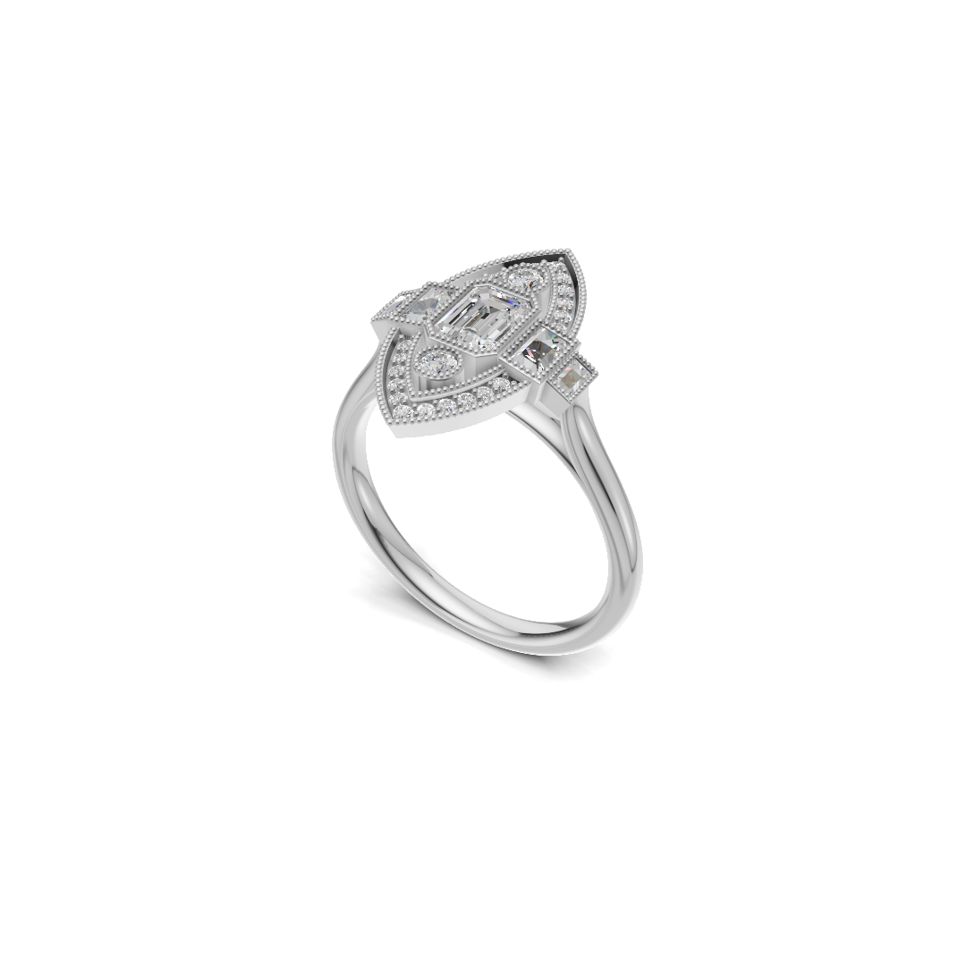 Emerald Cut Diamond Art Deco Marquise Halo Ring