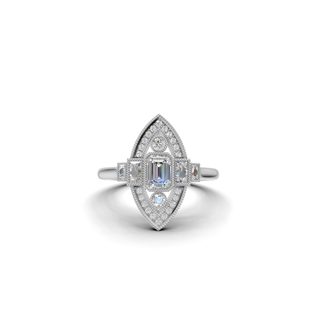 Emerald Cut Diamond Art Deco Marquise Halo Ring