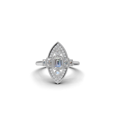Emerald Cut Diamond Art Deco Marquise Halo Ring
