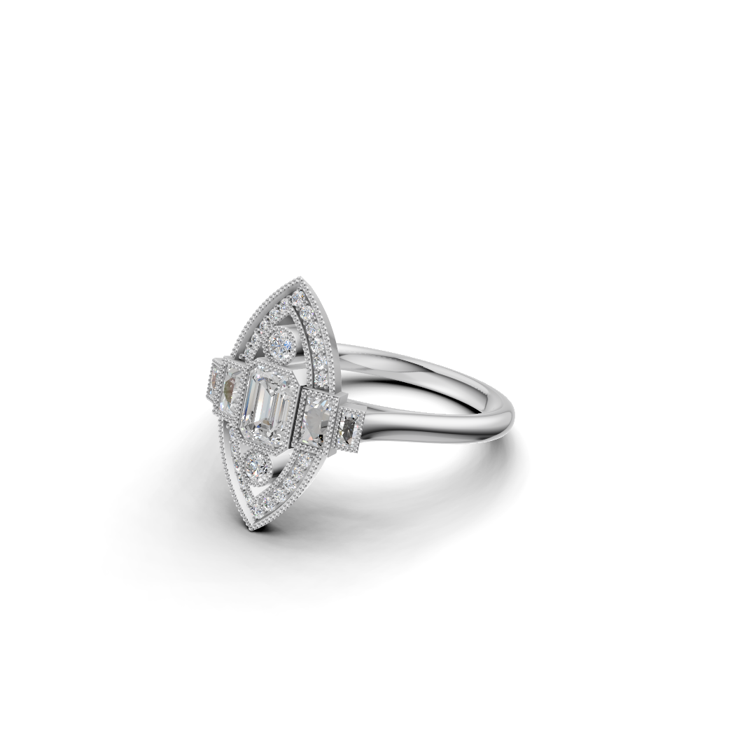 Emerald Cut Diamond Art Deco Marquise Halo Ring