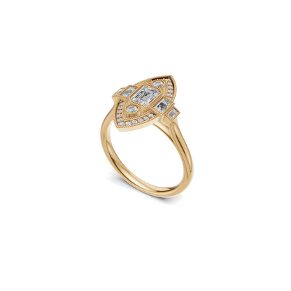 Emerald Cut Diamond Art Deco Marquise Halo Ring