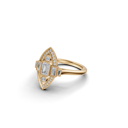 Emerald Cut Diamond Art Deco Marquise Halo Ring