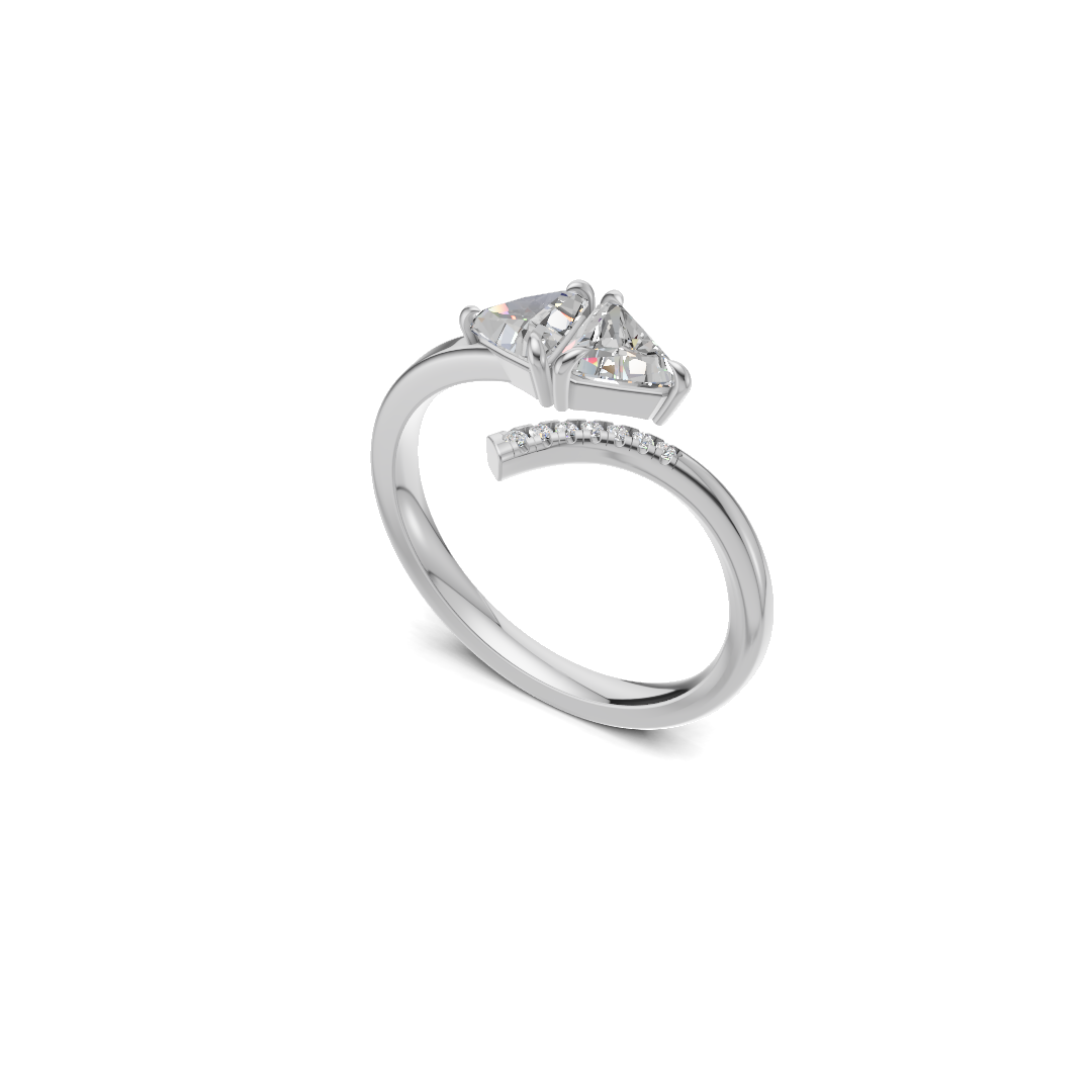 Dual Trillion Cut Diamond Asymmetrical Bypass Ring
