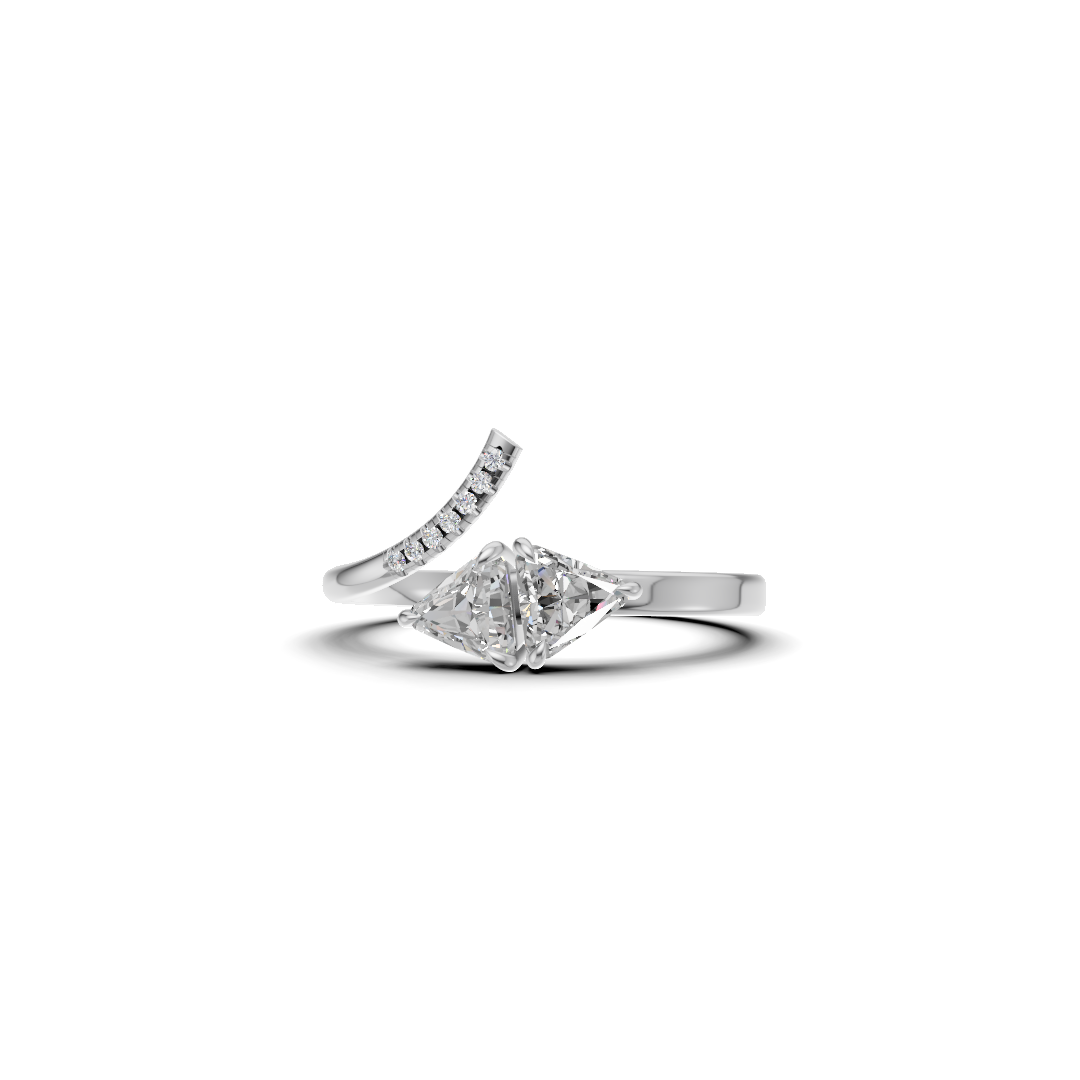 Dual Trillion Cut Diamond Asymmetrical Bypass Ring