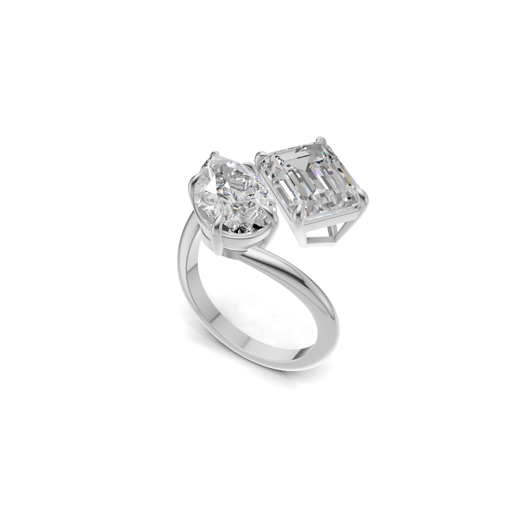 Pear & Emerald Cut Diamond Toi et Moi Bypass Ring